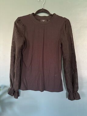 Tahari Black Long-Sleeve Top with Lace Puff Sleeves